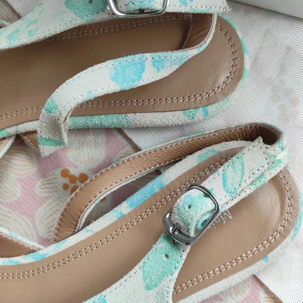 Maison Martin Margiela Mint & Pale Turquoise Floral Tabi Slingback Flats - Picture 3 of 5